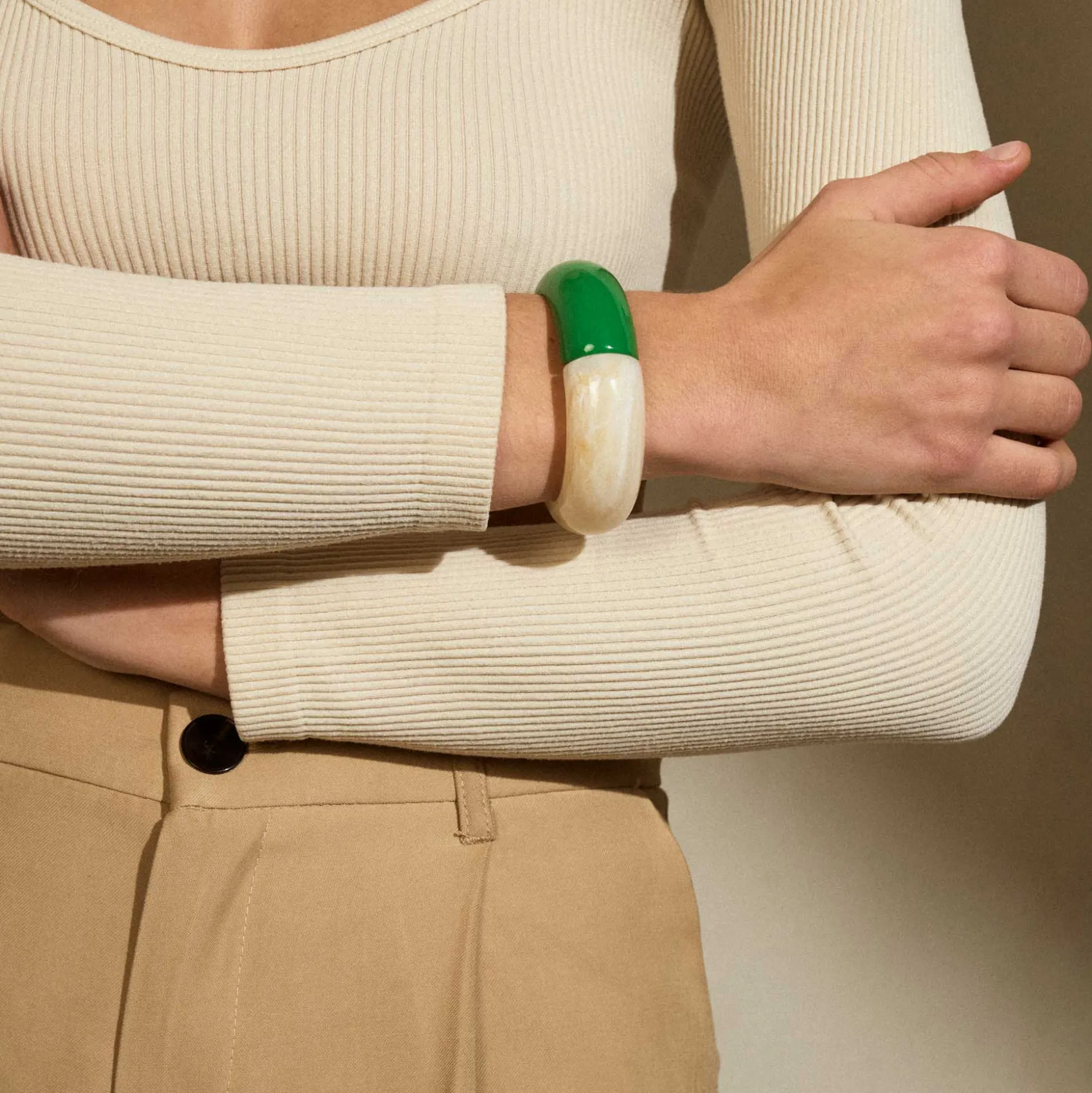 Vanessa Baroni Armbänder|2 Color Bangle - Green Pearl Marble