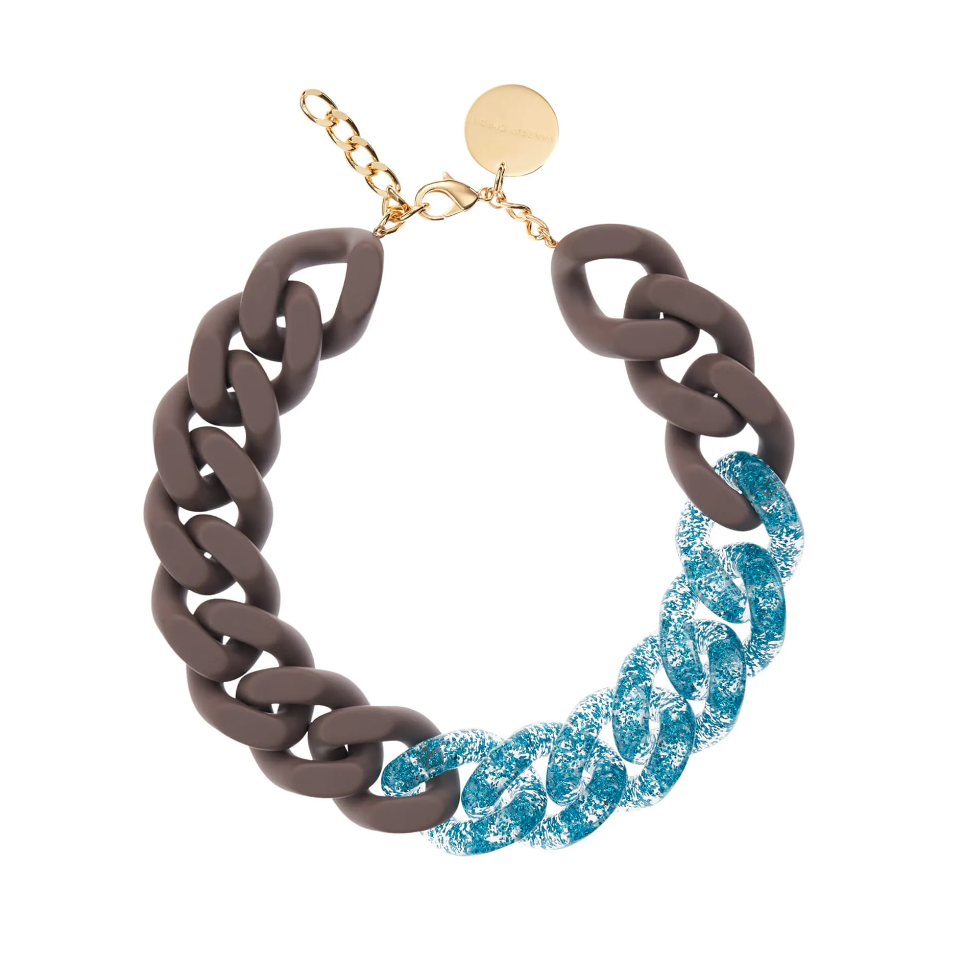 Vanessa Baroni Halsketten|Big Flat Chain Necklace 2 Color Blue Glitter - Matt Taupe