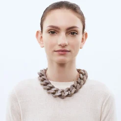 Vanessa Baroni Halsketten|Big Flat Chain Necklace Greige Marble