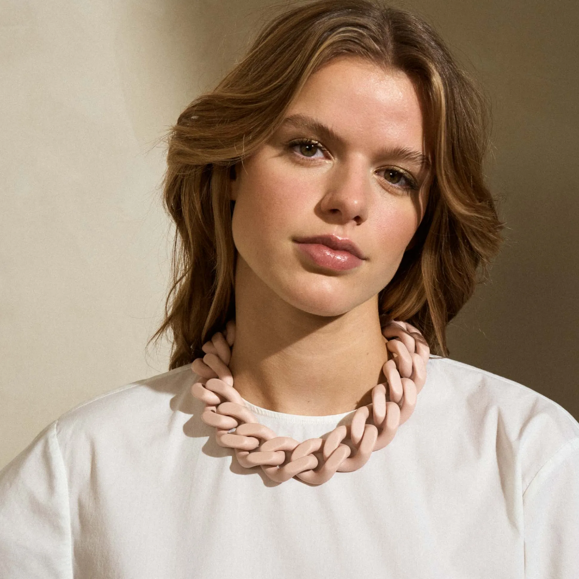 Vanessa Baroni Halsketten|Big Flat Chain Necklace Matt Baby Rose