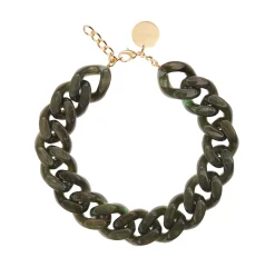 Vanessa Baroni Halsketten|Big Flat Chain Necklace Olive Marble