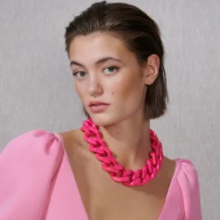 Vanessa Baroni Halsketten|Big Flat Chain Necklace Pink
