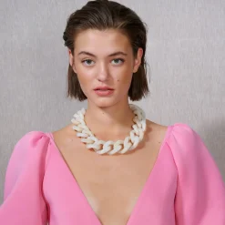 Vanessa Baroni Halsketten|Big Flat Chain Necklace Pearl Marble