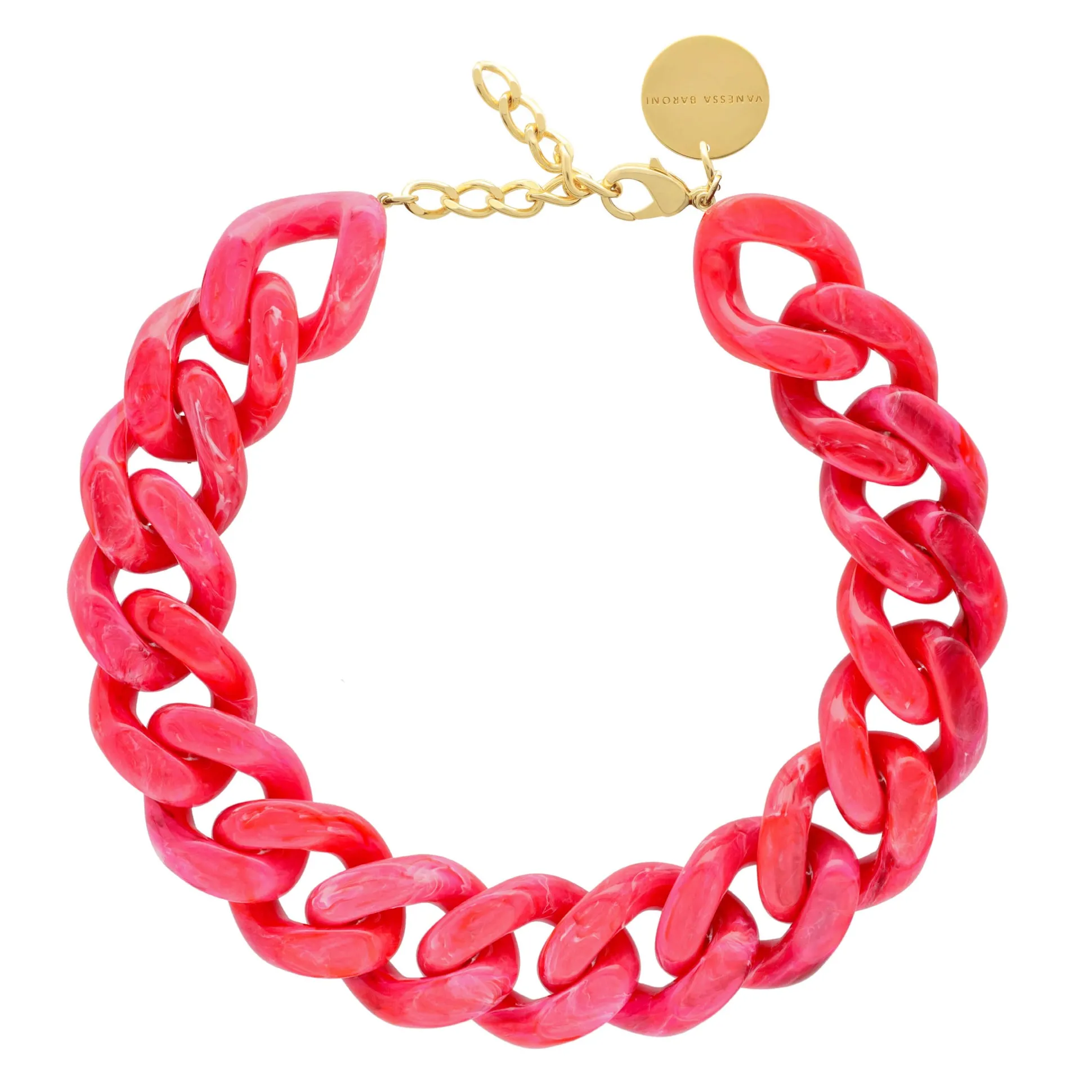 Vanessa Baroni Halsketten|Big Flat Chain Necklace Pink Marble
