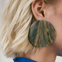 Vanessa Baroni Ohrringe|Disc Earring Olive Marble