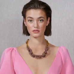 Vanessa Baroni Halsketten|Edge Necklace With Gold - Brown Marble