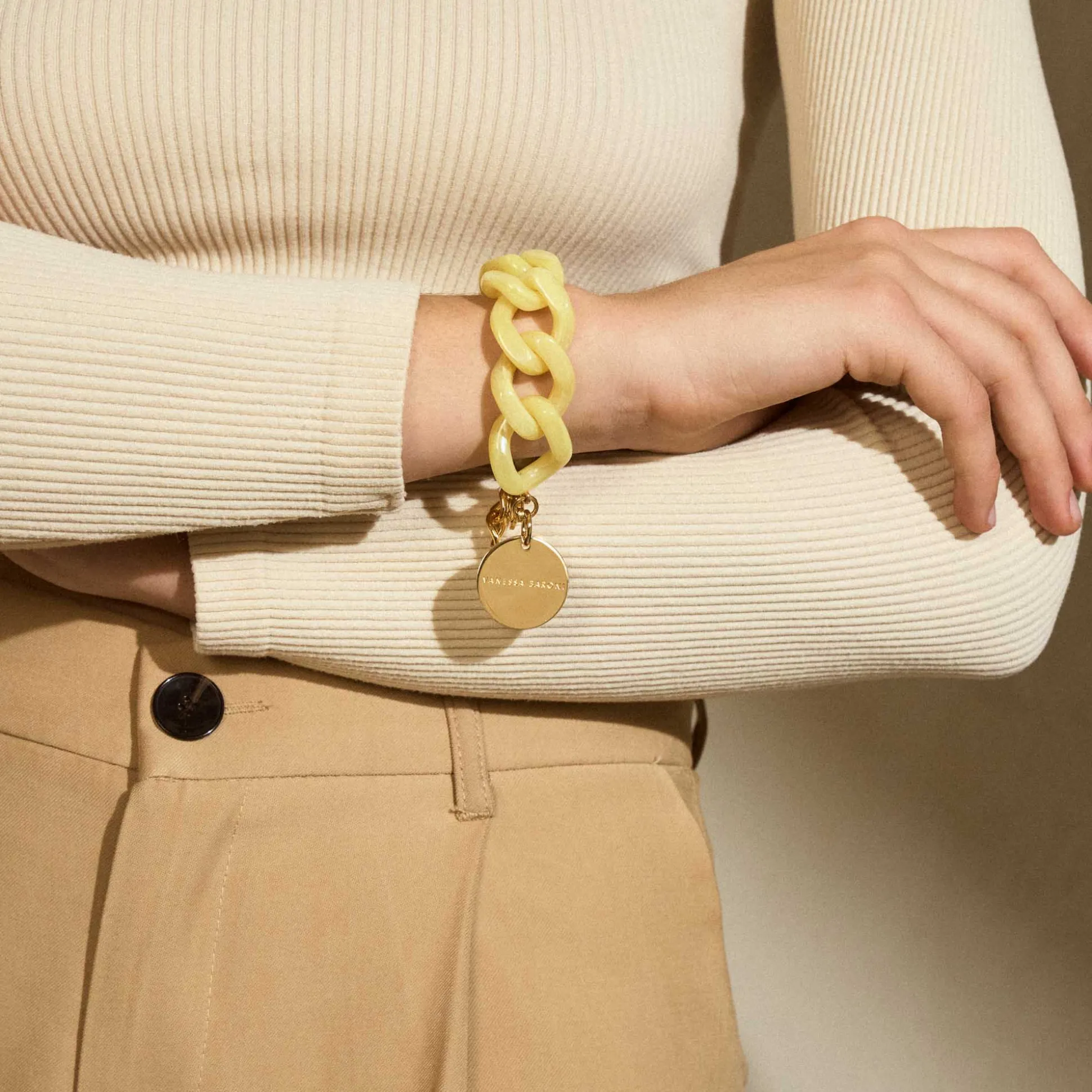 Vanessa Baroni Armbänder|Flat Chain Bracelet Yellow Marble