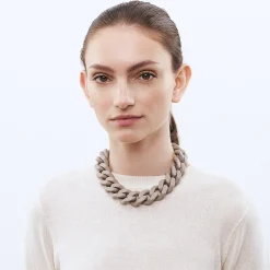 Vanessa Baroni Halsketten|Flat Chain Necklace Matt Light Taupe