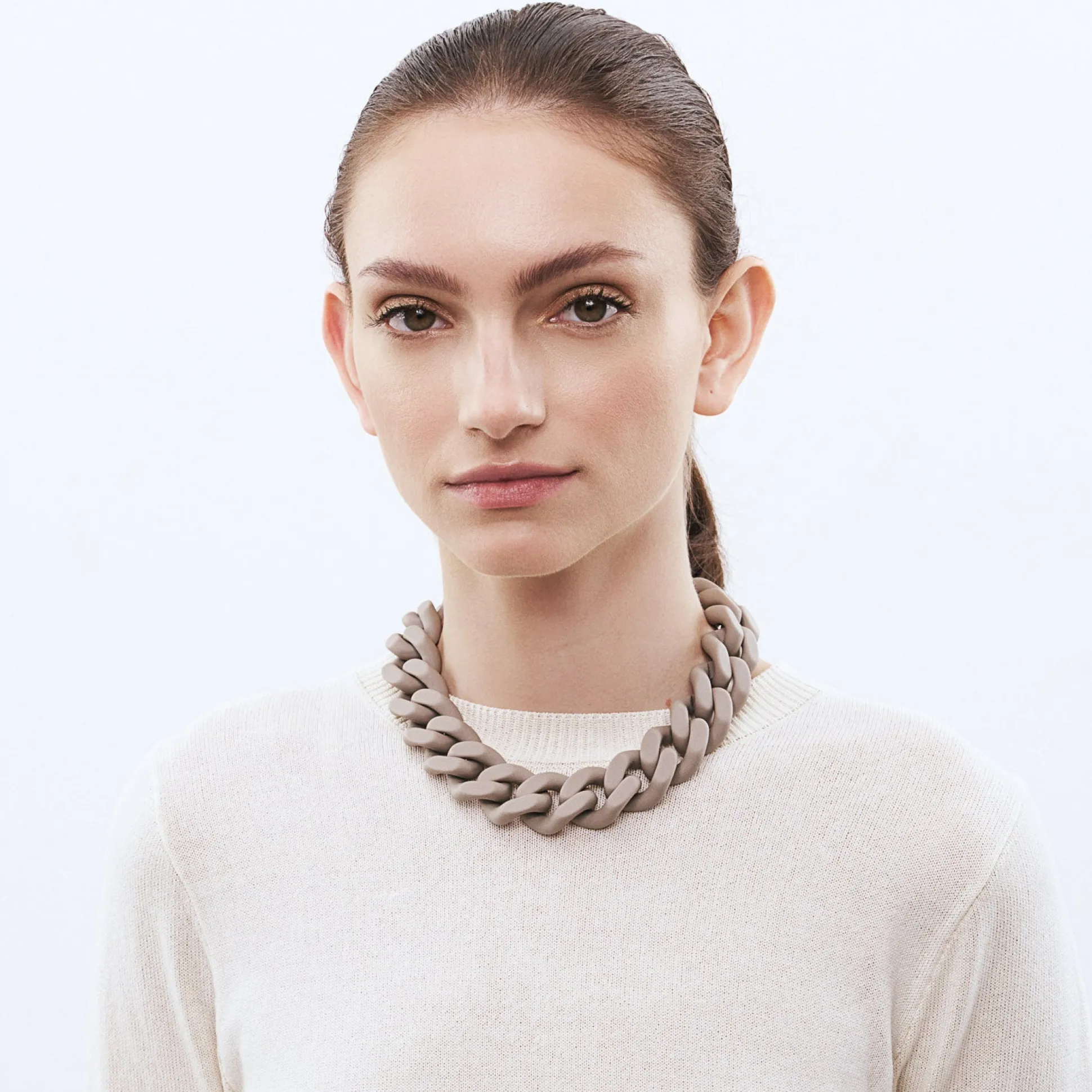 Vanessa Baroni Halsketten|Flat Chain Necklace Matt Light Taupe
