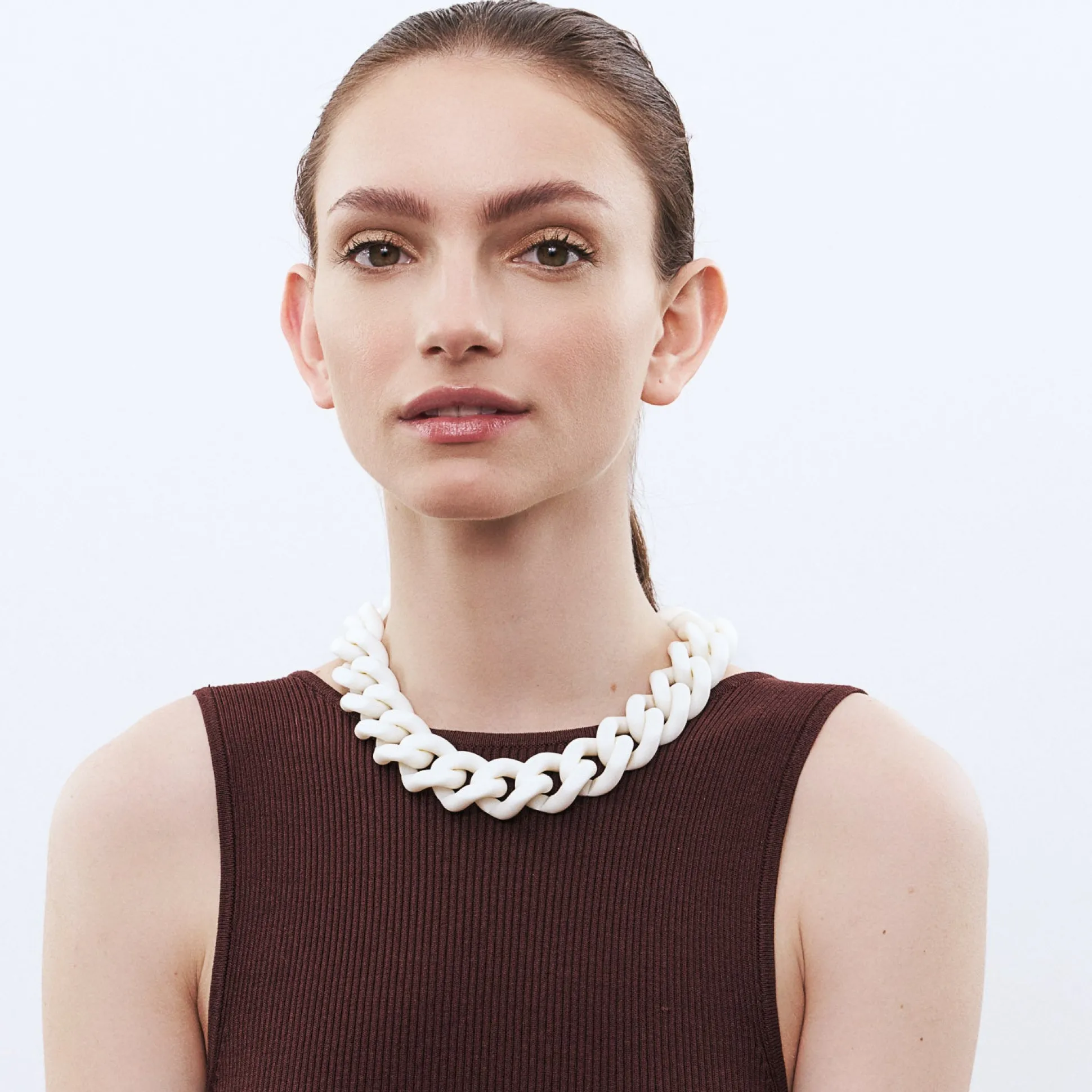 Vanessa Baroni Halsketten|Flat Chain Necklace Matt Off White