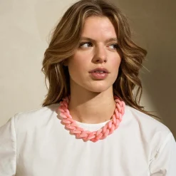 Vanessa Baroni Halsketten|Flat Chain Necklace Neon Pink Marble