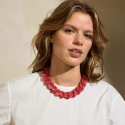 Vanessa Baroni Halsketten|Flat Chain Necklace Pink Marble