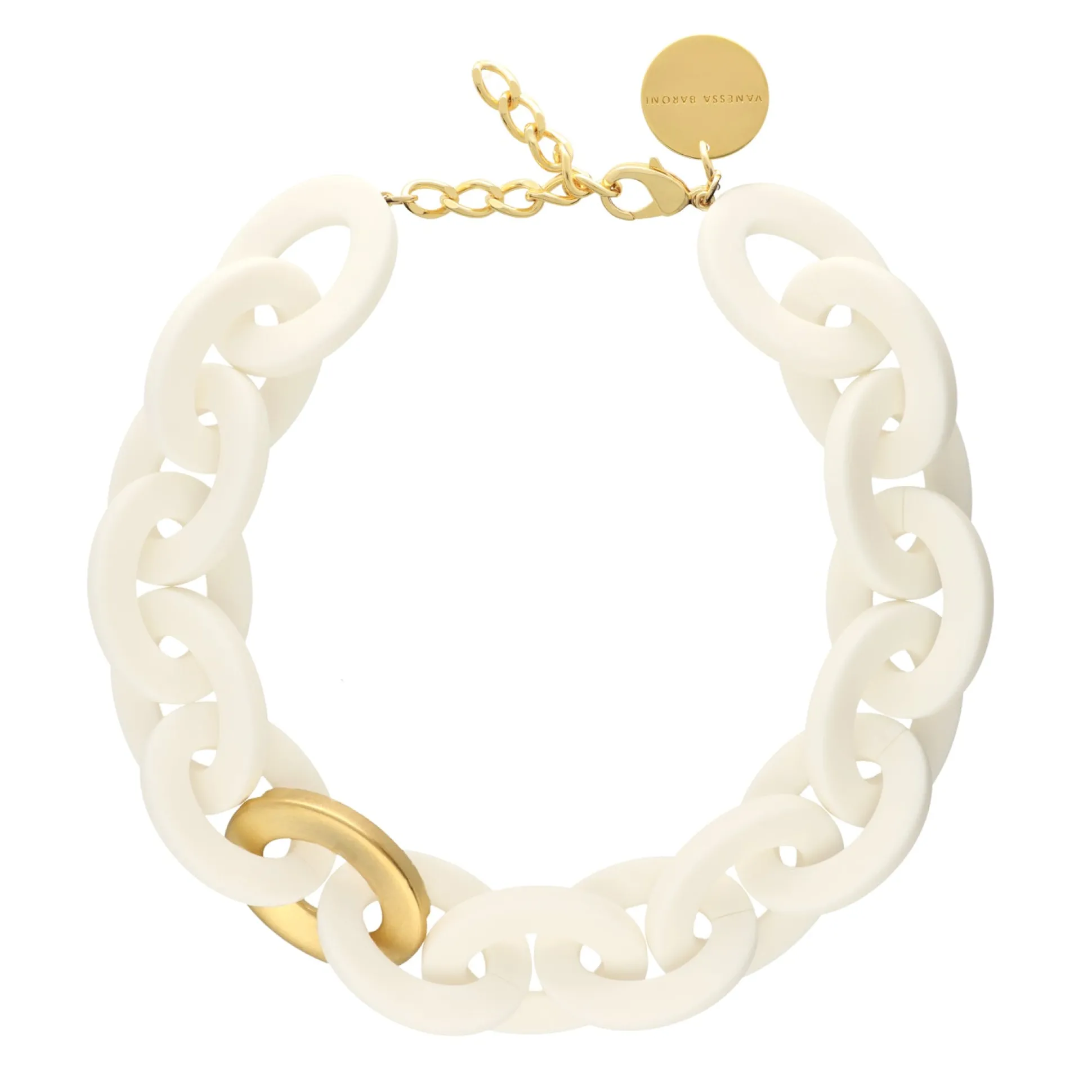 Vanessa Baroni Halsketten|Oval Necklace Short With Gold - Matt Off White