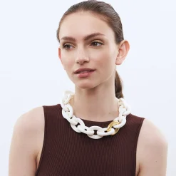 Vanessa Baroni Halsketten|Oval Necklace Short With Gold - Matt Off White