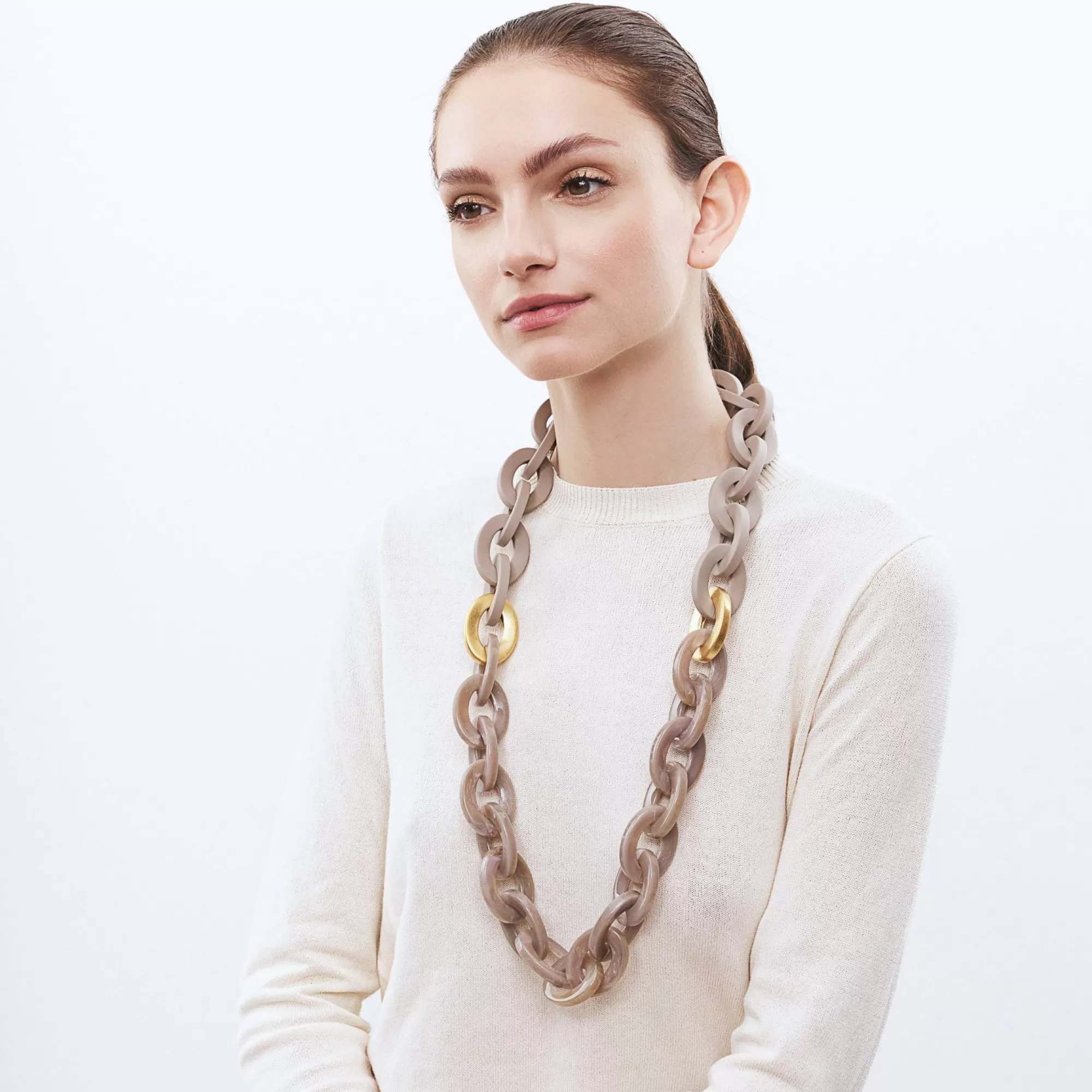 Discount Vanessa Baroni Oval Necklace Long With Gold - Greige Marble - Matt Light Taupe